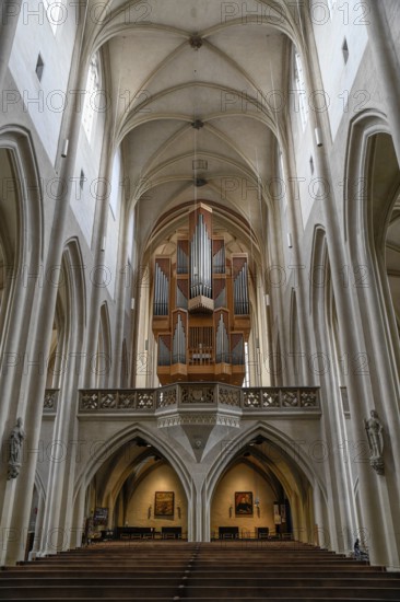 Middle nave with church organ, Rieger organ, St.-Jakob church, gothic basilica, Rothenburg ob der