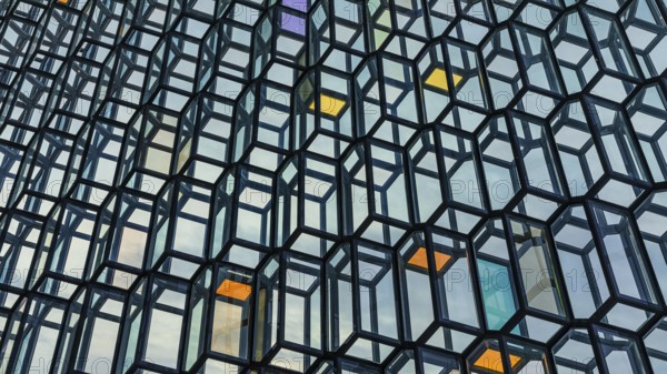 Glass facade of the Harpa Concert Hall and Congress Centre, interior view, Reykjavik, Reykjanes