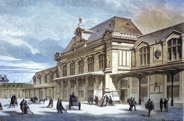 The Railway Station of Orleans, 1869, France, Historic, digitally restored reproduction of an