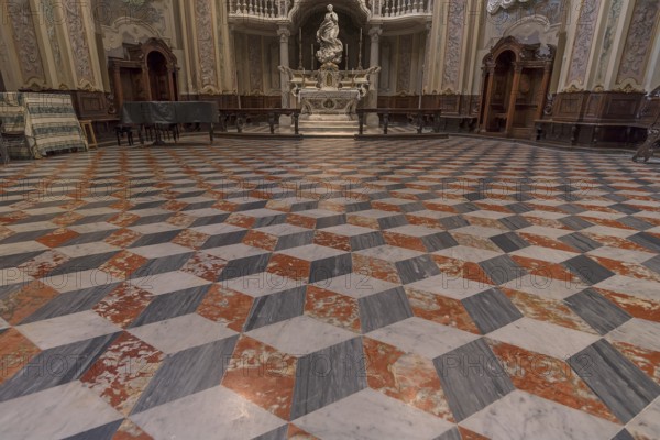 Mosaic floor in front of the altar in the church of San Filippo Neri, built in 1749, Via Lomellini,
