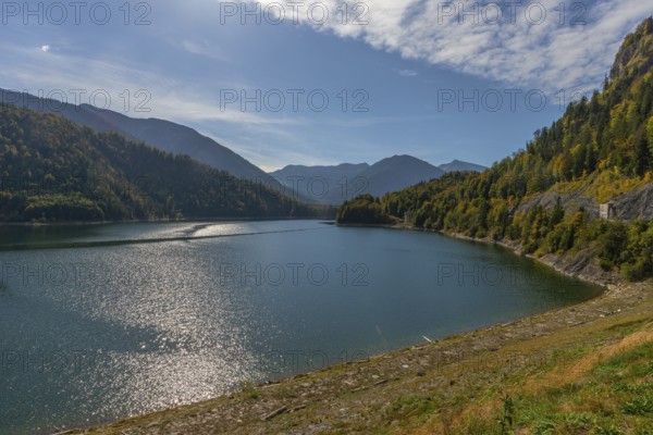 Intake structure at the Sylvenstein reservoir serves as flood protection, dams the Isar, power