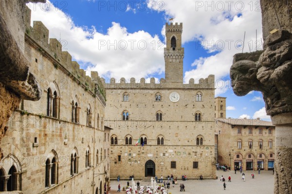 View of historical building from the Middle Ages Palazzo dei Priori town hall of Volterra built in