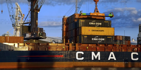 Container ship loading in Steinwerder Harbour at the South-West Terminal, Norderelbe, Hamburg,
