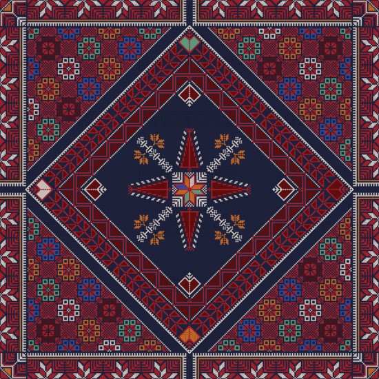 Decorative Palestinian seamless pattern in colors, traditional Tatreez embroidery, vector