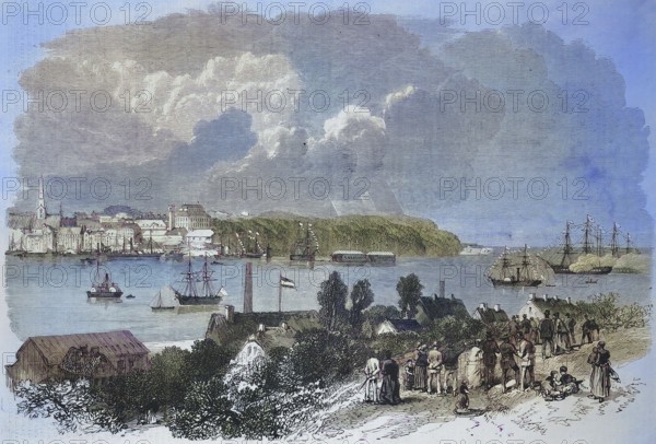 View of the Bay of Kiel in 1869, Schleswig Holstein, Germany, Historic, digitally restored