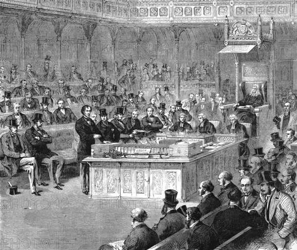Disraeli speaking in the House of Commons, Benjamin Disraeli, 1st Earl of Beaconsfield (21 December