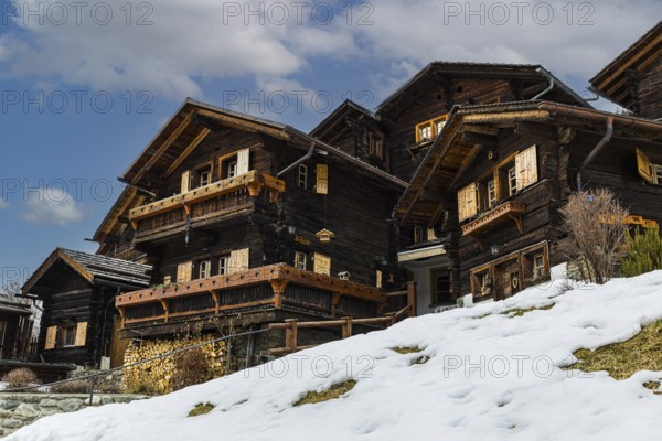Old wooden farmhouses, mountain village of Ayer, Val d'Anniviers, Valais Alps, Canton Valais,