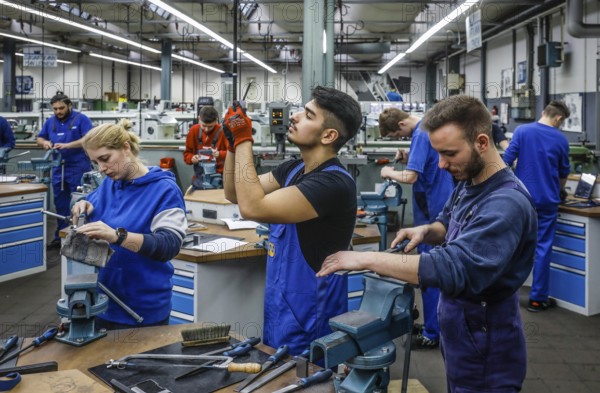 Remscheid, North Rhine-Westphalia, Germany - Trainees in the metalworking trades here during basic