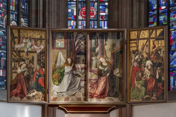 Winged altarpiece with the motif of the Annunciation in the chancel of the Gothic Chapel of St