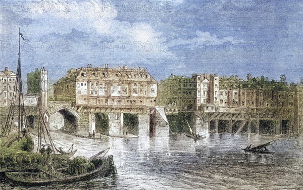 London Bridge in the sixteenth century from The National and Domestic History of England by William