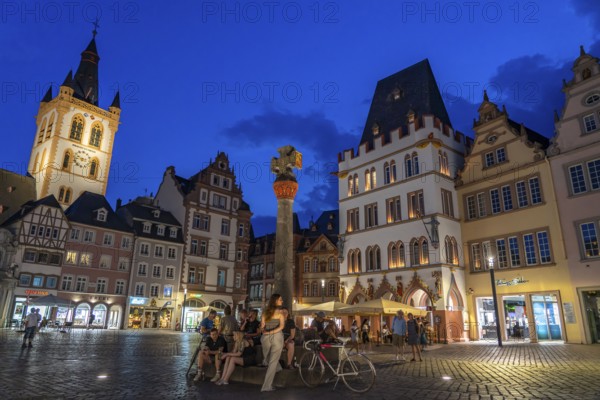 Houses, skyline on the main market square in the city centre of Trier, Rhineland-Palatinate,
