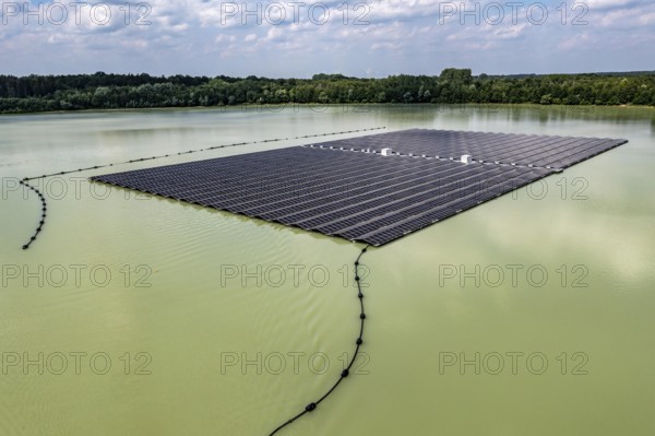 Germany's largest floating solar power plant on the Silbersee III, a quarry pond no longer used for