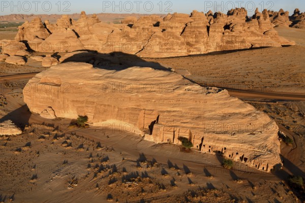 Nabataean Tombs at the Rock Qasr Al-Bint, Blue Hour, Hegra or Mada'in Salih, AlUla Region, Medina