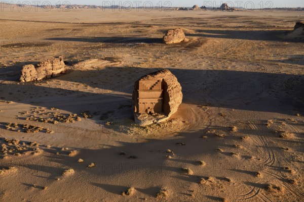 Qasr Al-Farid, 2000-year-old tomb of the Nabataeans, aerial view, Hegra or Madain Salih, AlUla