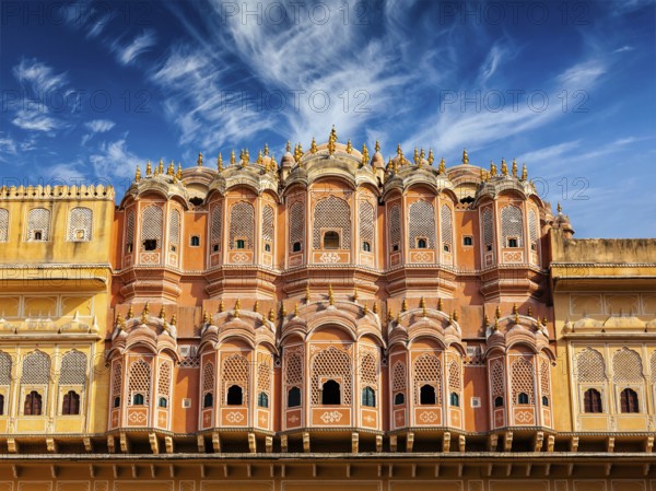 Famous Rajasthan Indian tourist landmark, Hawa Mahal palace (Palace of the Winds), Jaipur,