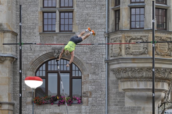 International Pole Vault Meeting in Dessau-Roßlau on 13/09/2022, pole vaulter crossing the bar,