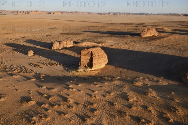Qasr Al-Farid, 2000-year-old tomb of the Nabataeans, aerial view, Hegra or Madain Salih, AlUla