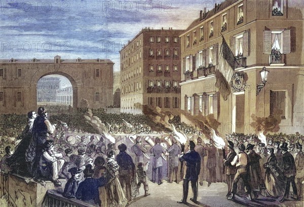 Serenade offered to the French Embassy by the people of Madrid, 1869, Spain, Historic, digitally