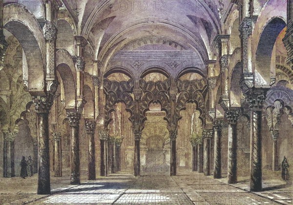Interior view of Cordoba Cathedral in 1869, Andalusia, Spain, Historic, digitally restored