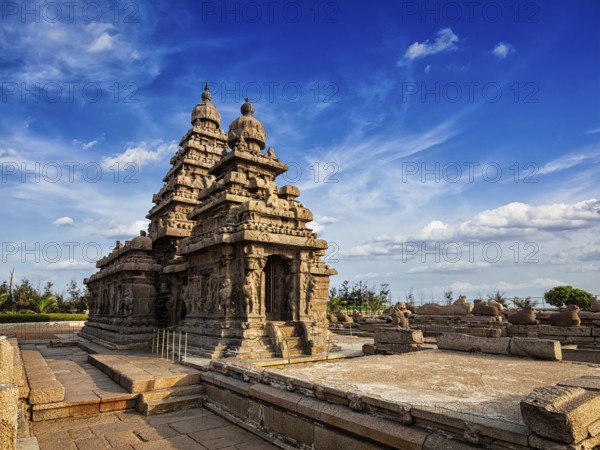 Famous Tamil Nadu landmark, Shore temple, world heritage site in Mahabalipuram, Tamil Nadu, India,