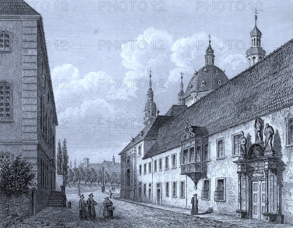 Seminary and library in Fulda, Hesse, Germany, ca 1850, Historical, digitally restored reproduction