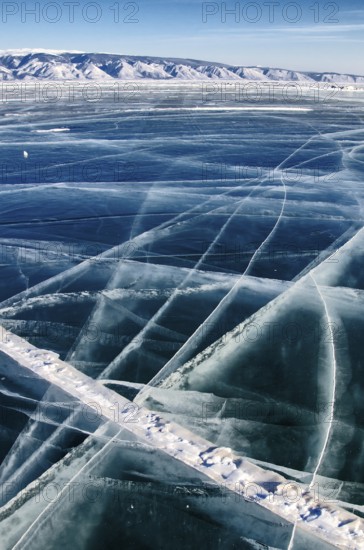 Cracks in the ice, Lake Baikal, Olkhon Island, Pribaikalsky National Park, Irkutsk Province,