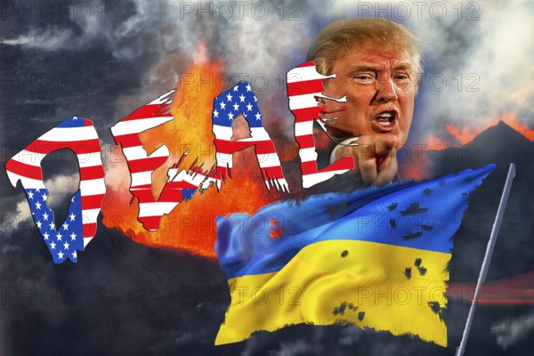 Symbolic image, Trump calls for deal with Ukraine, calls Ukraine aggressor, US democracy in danger,