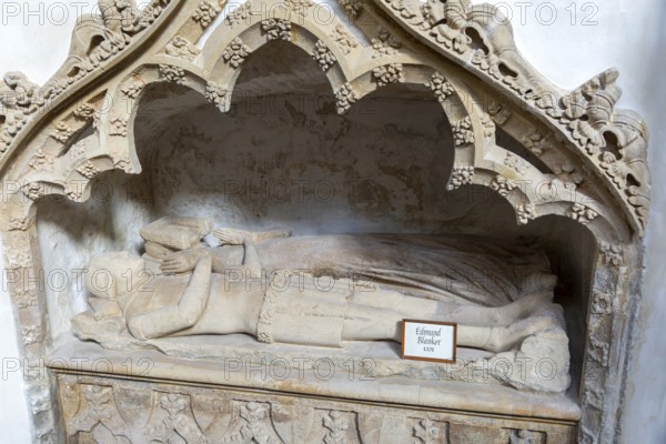 Tomb monument effigies Edmund Blanket d 1371 and wife, church of Saint Stephen, St Stephen's