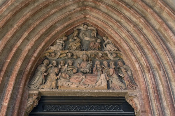 Tympanum, Mary's Entombment, St Andrew's Church, Weißenburg, Middle Franconia, Bavaria, Germany,