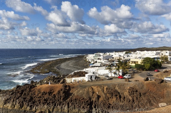 Fishing village on the rocky west coast, black lava coast, coastline, Cumulus, El Golfo, Yaiza,