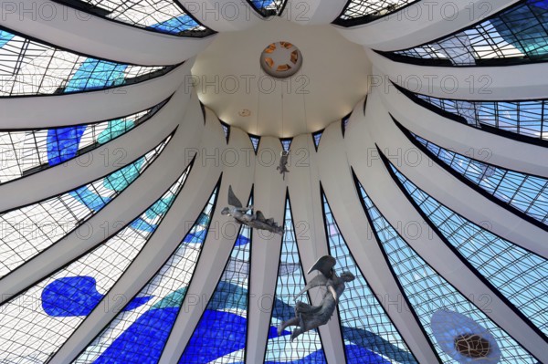 Angels hanging from the stained-glass ceiling, Roman Cathedral of Brasilia or Metropolitan