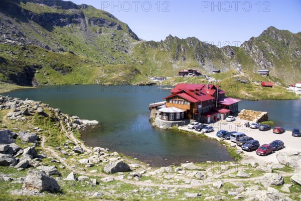 Romania: Lake Balea (Romanian: Balea Lac) from above. The lake is located at the summit of the