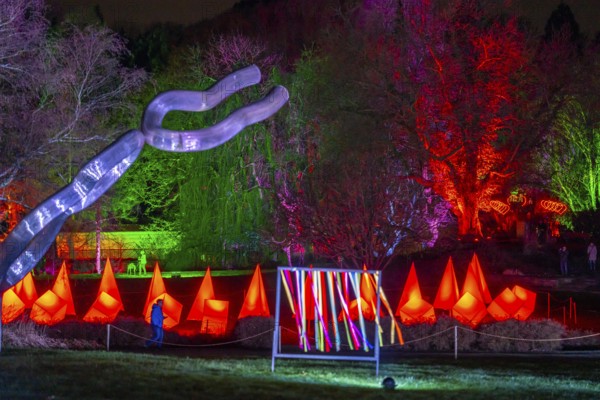 Parkleuchten, event in winter, in the Grugapark in Essen, many different light installations,
