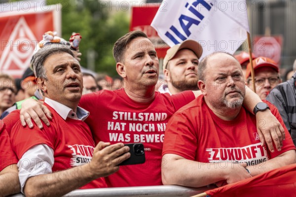 Demonstration by many thousands of steelworkers in front of the ThyssenKrupp headquarters in Essen
