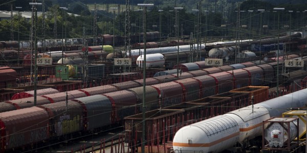 Train formation yard in the Vorhalle district, marshalling yard, goods trains, Hagen, Ruhr area,