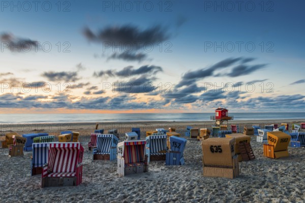 Evening sky, beach chairs, beach, tourism, travel, holiday, North Sea, North Sea island, Langeoog,