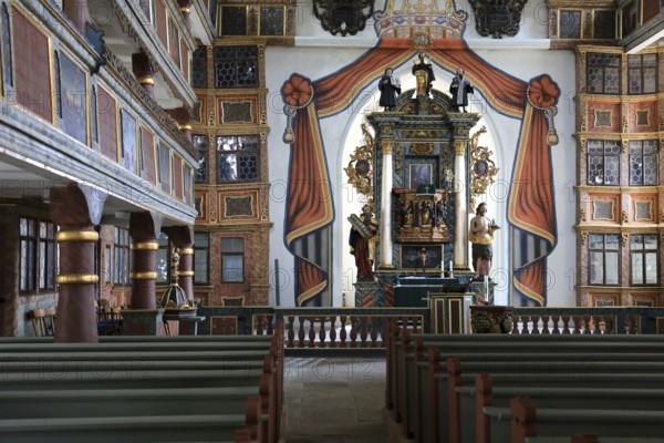 Pulpit altar, Cathedral of the Rhön, Protestant church, Helmershausen, Rhönblick parish,