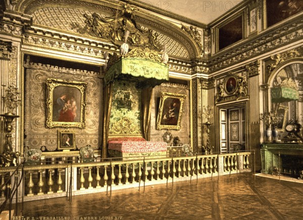 The room of Louis XIV in Versailles, France, ca 1890, Historical, digitally restored reproduction