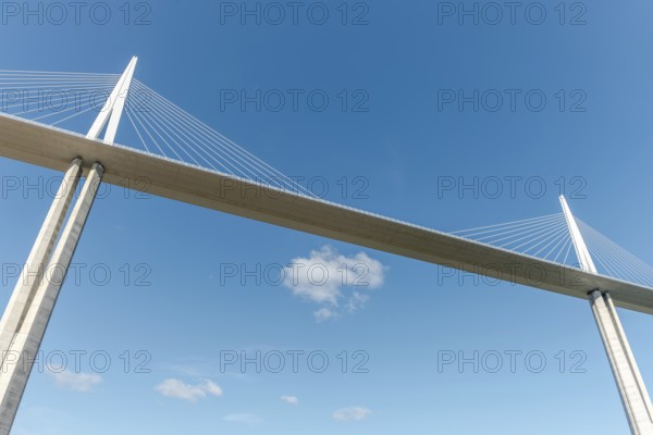 Millau viaduct, cable-stayed bridge over Tarn valley. The highest road bridge in the world. A75