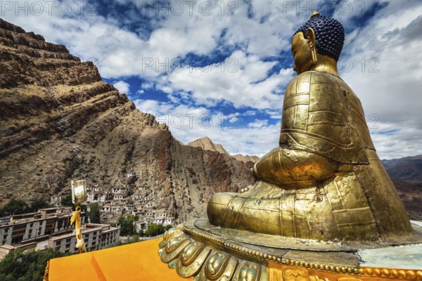 Buddha Shakyamuni statue overlooking Hemis monastery -Tibetan Buddhist monastery (gompa) of the