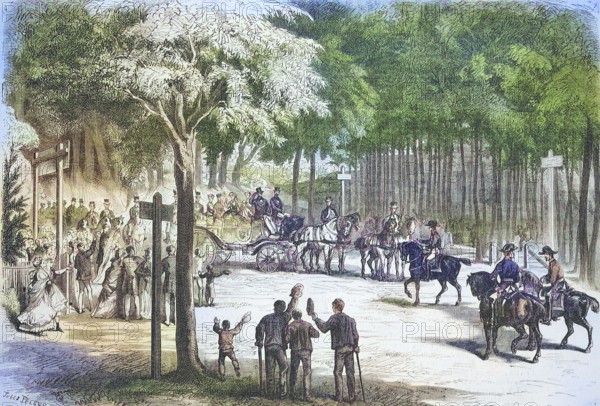 Stay of the courtly society in the summer of 1869 in Fontainebleau, France, Historical, digitally