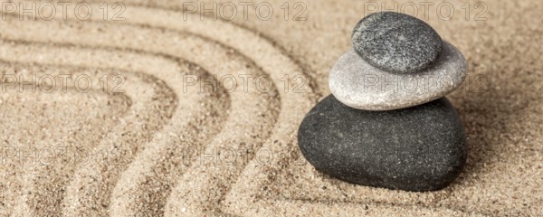 Japanese Zen stone garden, relaxation, meditation, simplicity and balance concept, letterbox