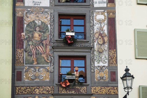 Painted house facade, Bad Säckingen, Hochrhein, Rhine, Black Forest, Baden-Württemberg, Germany,