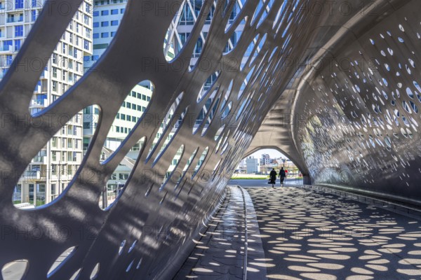 Light effects from the sun in the Parkbruk, a cycle and pedestrian bridge in the city centre of