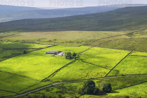 Farms over North Pennines, Cumbria, Durham, Northumberland, North Yorkshire, England, United
