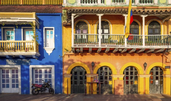 Colombia, Scenic colorful streets of Cartagena in historic Getsemani district near Walled City