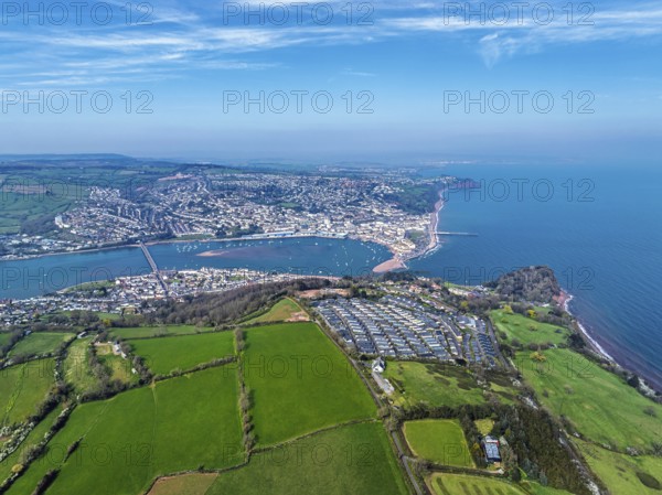 Coast View Holiday Park, Farms and Fields over River Teign from a drone, Teignmouth, Shaldon,