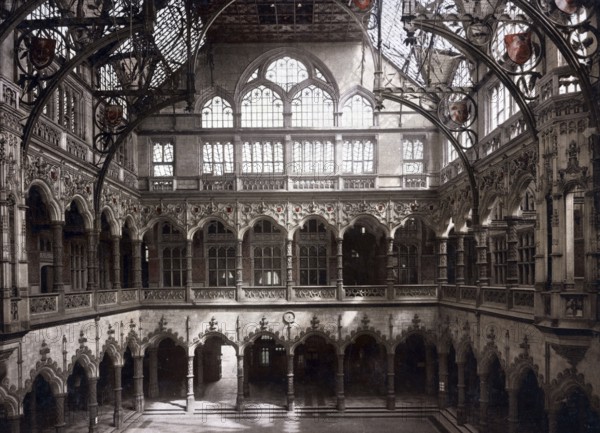 The Stock Exchange, Interior view, Anvers, France, Historical, digitally restored reproduction from