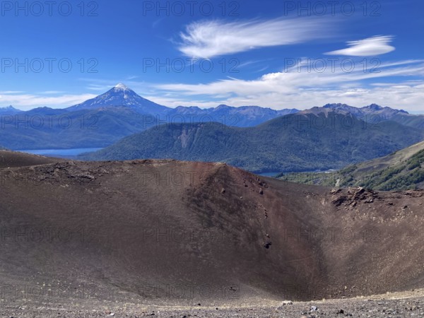 The crater at the summit of the Achen Niyeu volcano, Lanin in the background, in Lanin National
