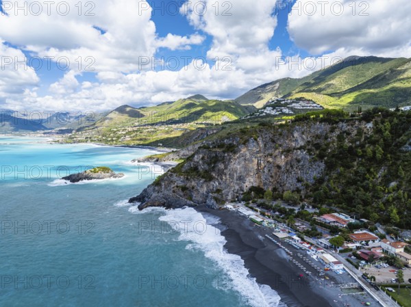 Crawford Beach Marinella from a drone, San Nicola Arcella, Cosenza, Calabria, Italy, Europe